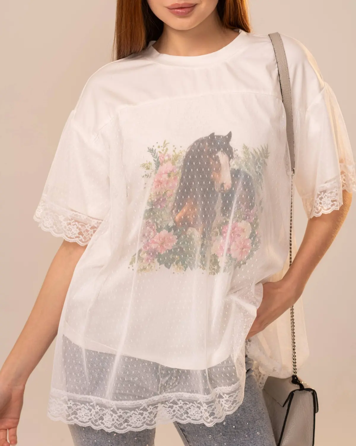 Petal & Pony Lace Overlay Tee Shirt 1