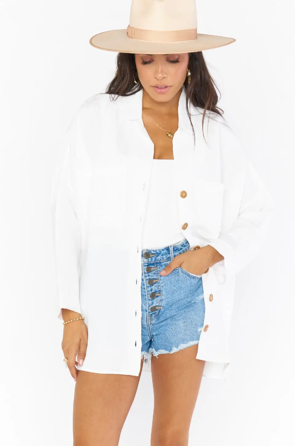 Show Me Your Mumu Johns Button Down Shirt In White Linen 1