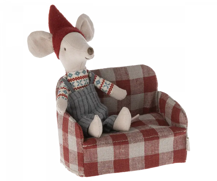 Maileg Mouse Couch Accessory In Grey/Red Checker 1