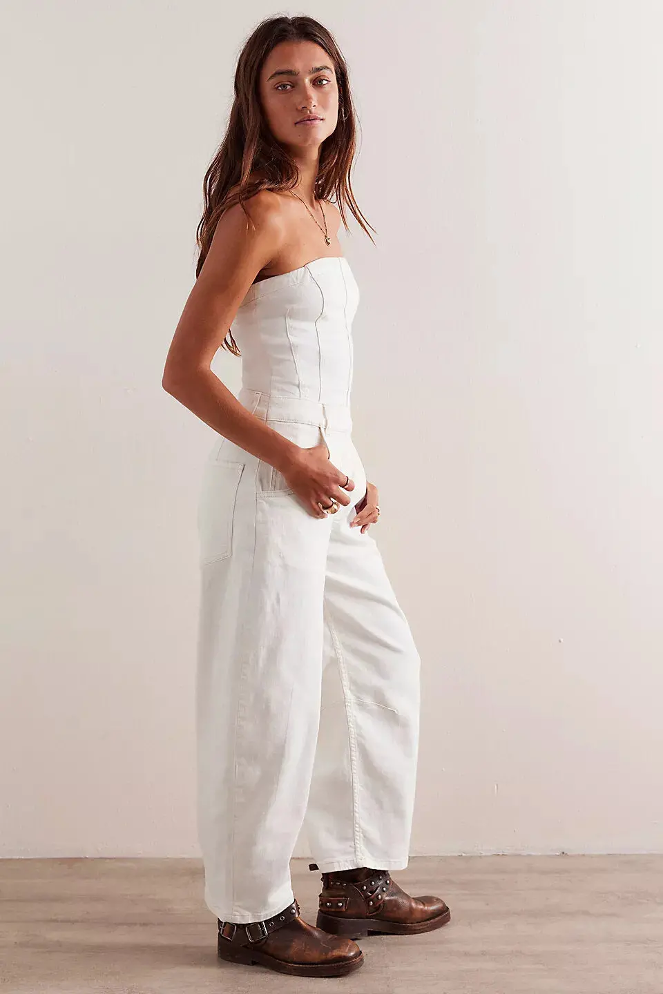Free People Je Suis Pret Barrel Jumpsuit In Stone White 3