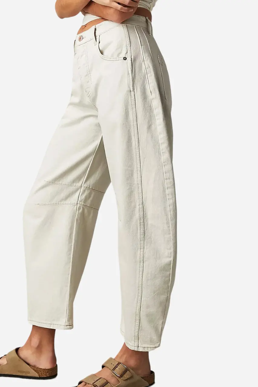Free People Good Luck Mid-Rise Barrel Jeans In Milk 1