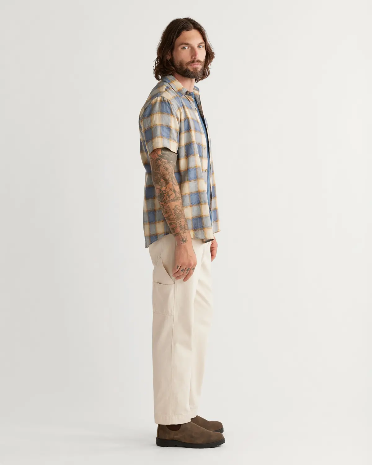 Pendleton Woolen Mills Dawson Linen Short Sleeve Shirt In Tan Indigo Plaid 2