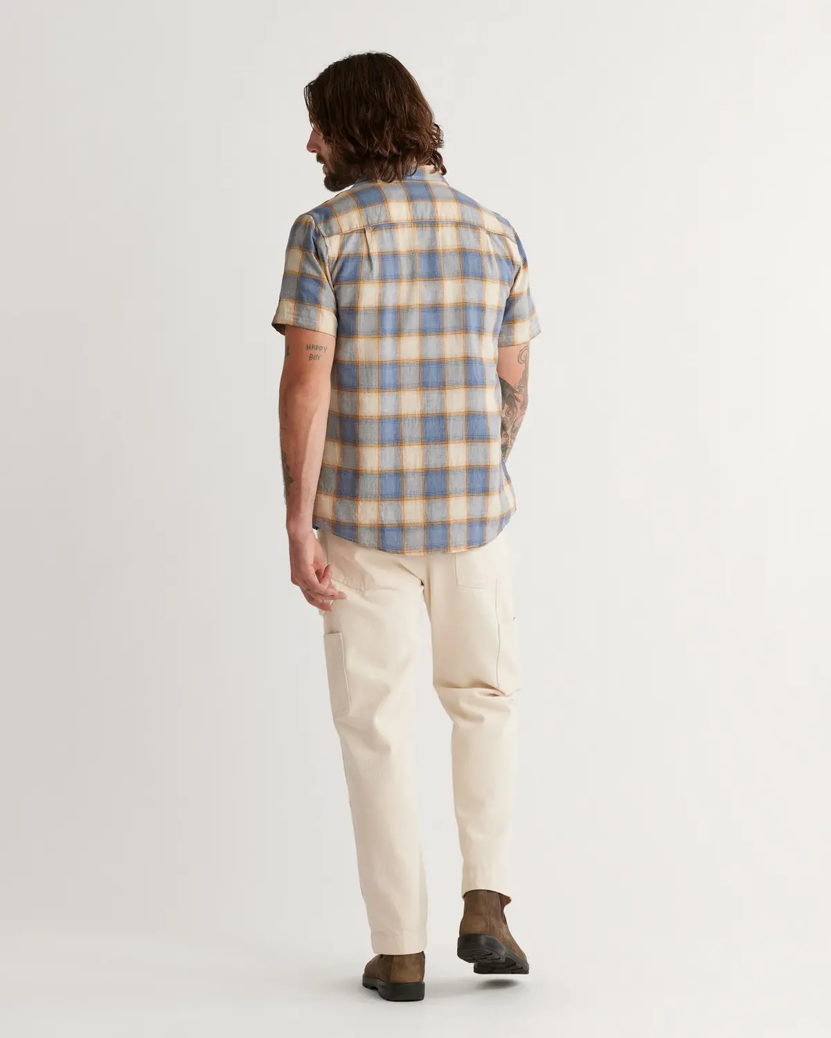 Pendleton Woolen Mills Dawson Linen Short Sleeve Shirt In Tan Indigo Plaid 3