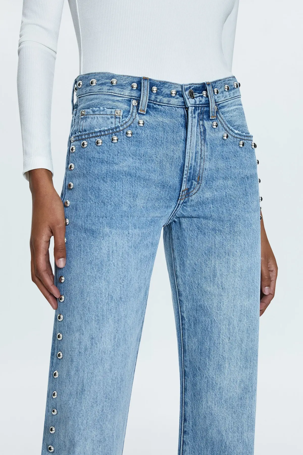 Pistola Lexi Mid-Rise Bowed Straight Leg Jeans In Satellite 2