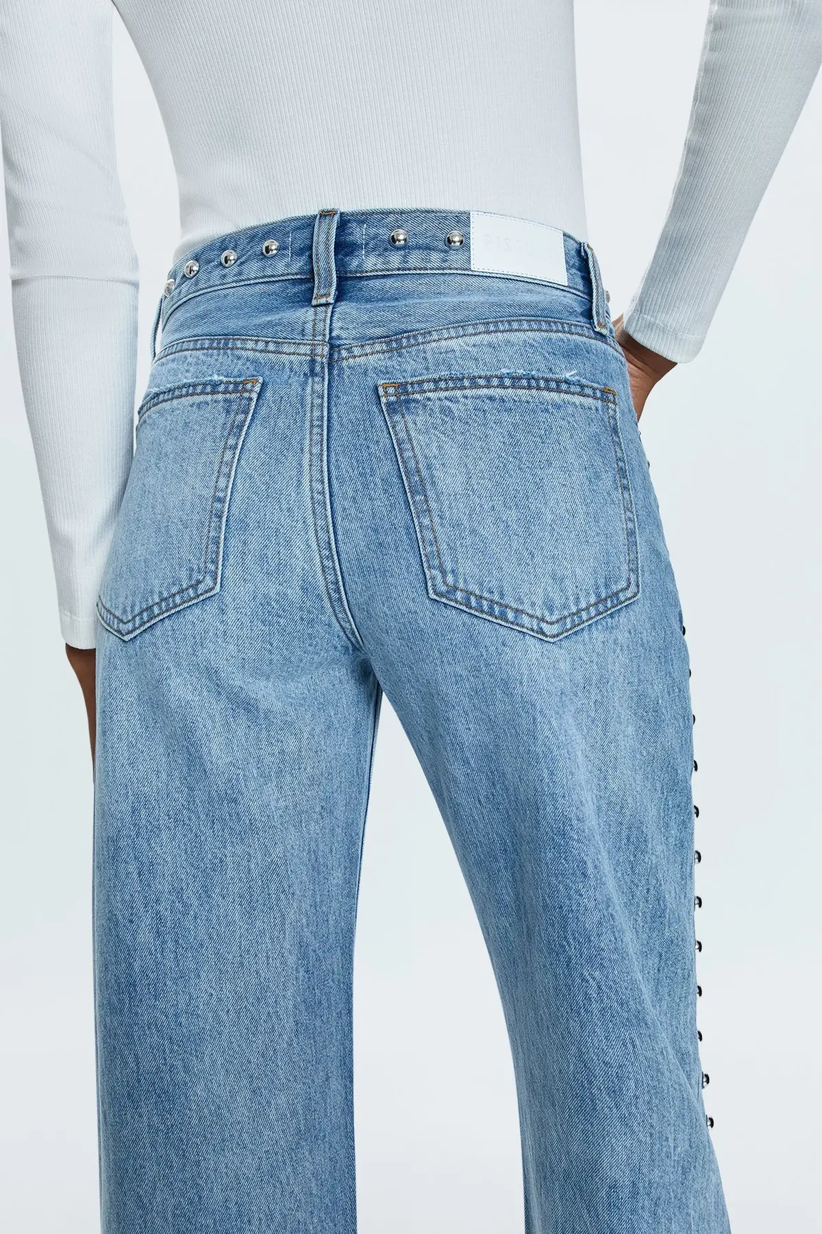 Pistola Lexi Mid-Rise Bowed Straight Leg Jeans In Satellite 4