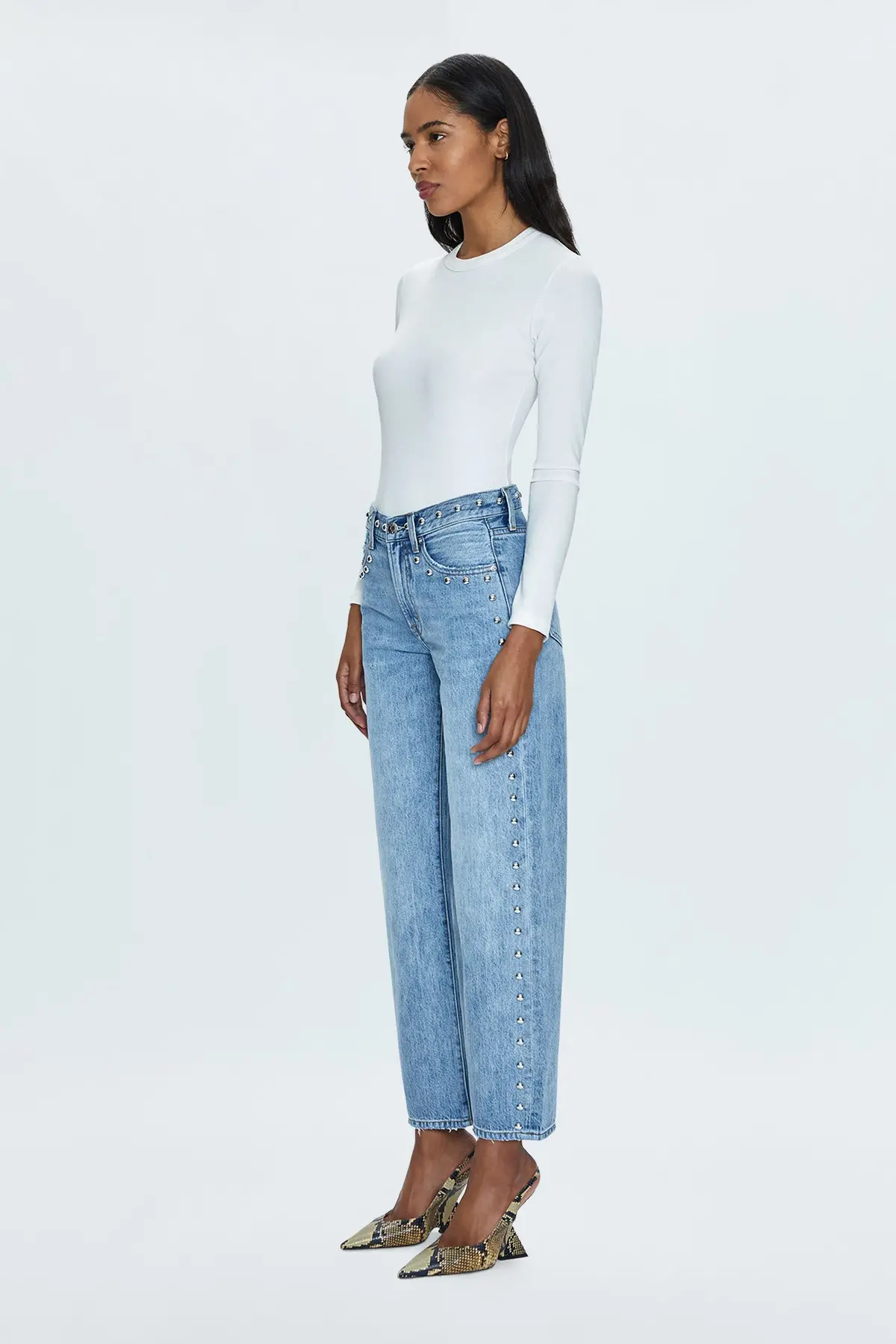 Pistola Lexi Mid-Rise Bowed Straight Leg Jeans In Satellite 5