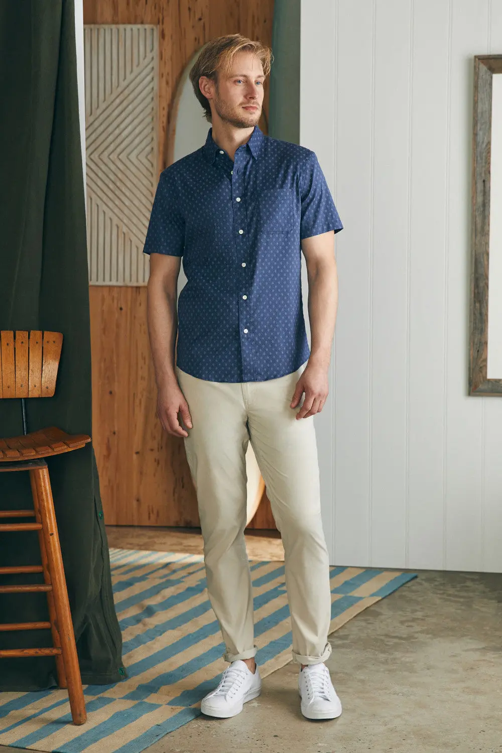 Faherty Movement Short-Sleeve Shirt In Navy Dusk Diamond Print 4