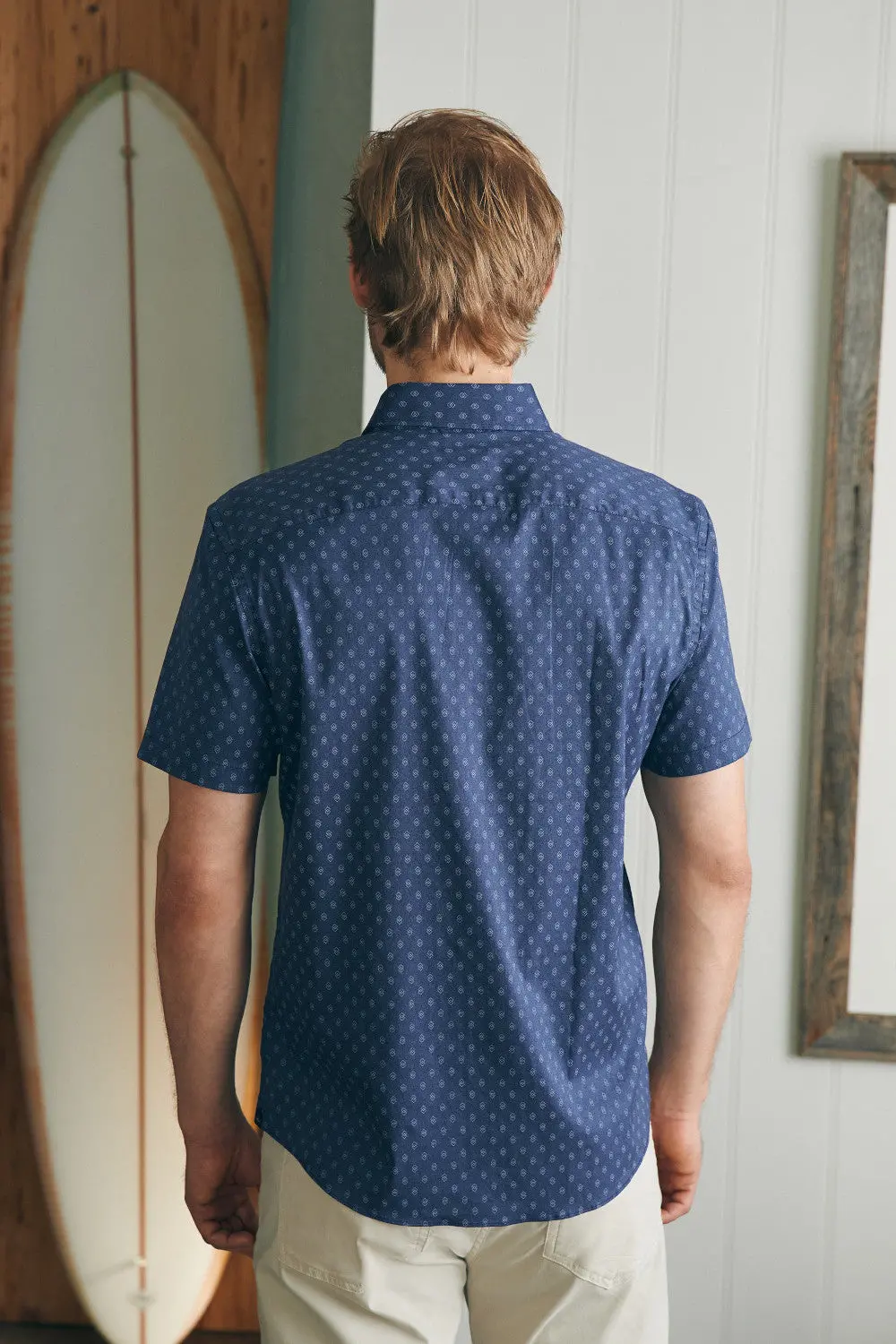 Faherty Movement Short-Sleeve Shirt In Navy Dusk Diamond Print 5