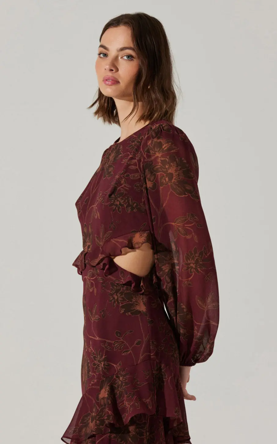 Astr The Label Biella Dress In Plum Brown Floral 2