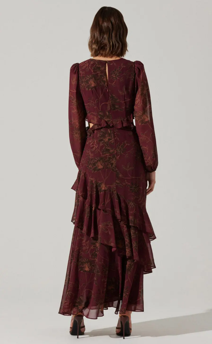 Astr The Label Biella Dress In Plum Brown Floral 3