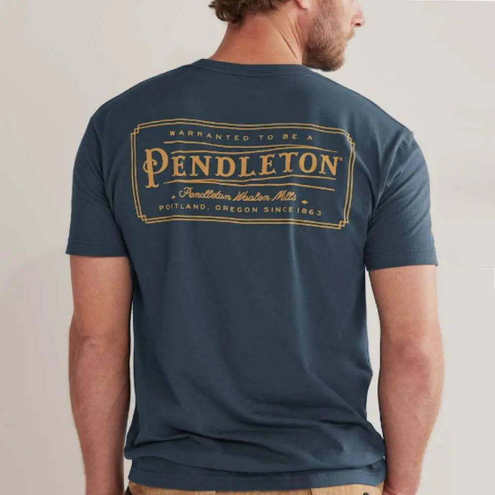 Pendleton Woolen Mills Vintage Logo Graphic Tee In Navy Gold 2
