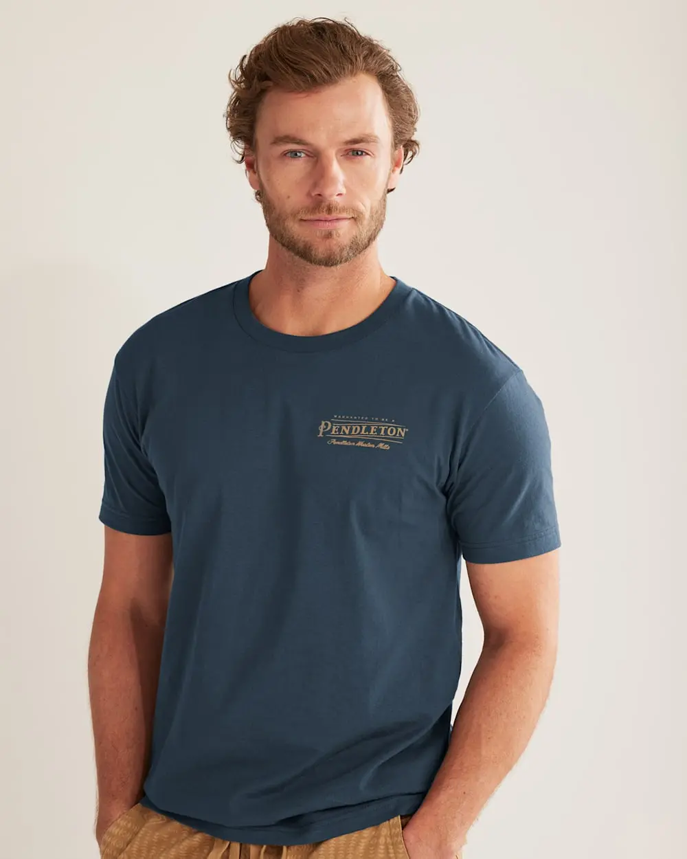 Pendleton Woolen Mills Vintage Logo Graphic Tee In Navy Gold 3