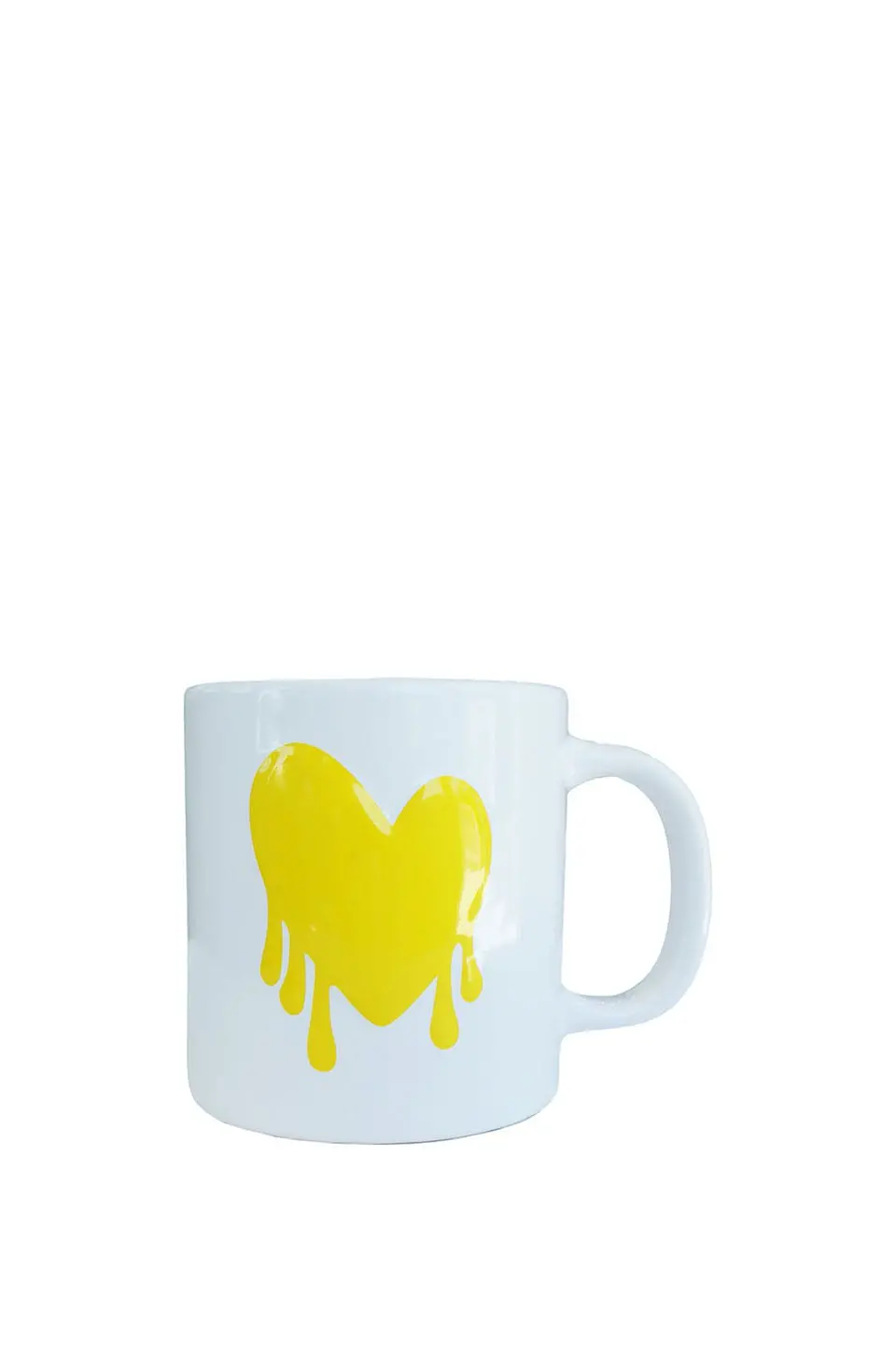 Kerri Rosenthal Drippy Heart Mug In White And Yellow 1