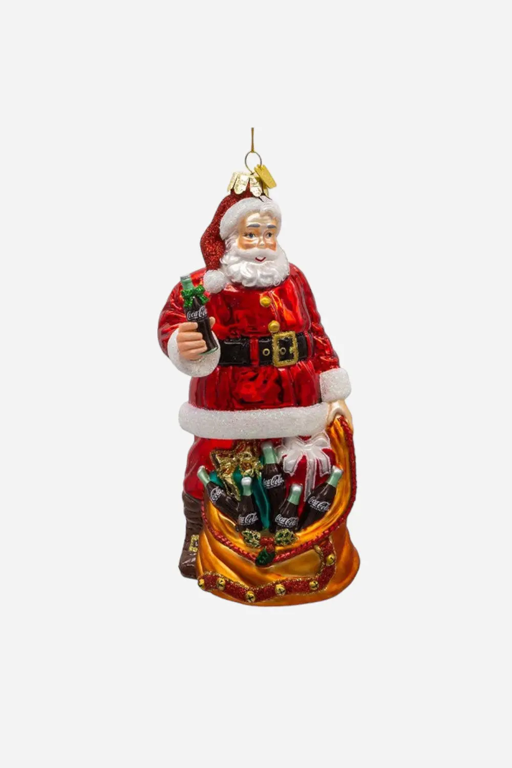 Coca-Cola Glass Santa With Bag Ornament 1