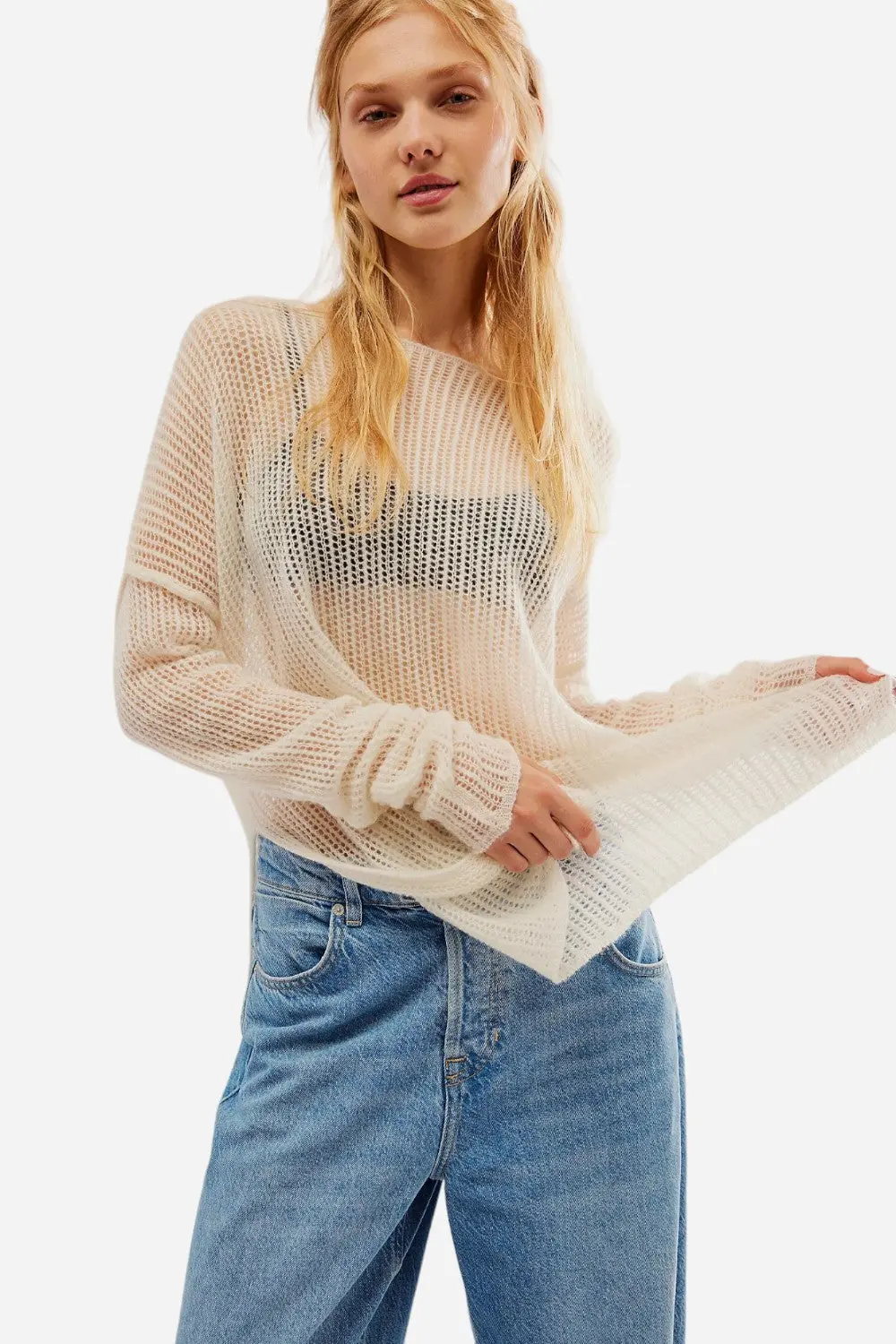 Free People Wednesday Cashmere Pullover In Whey 1