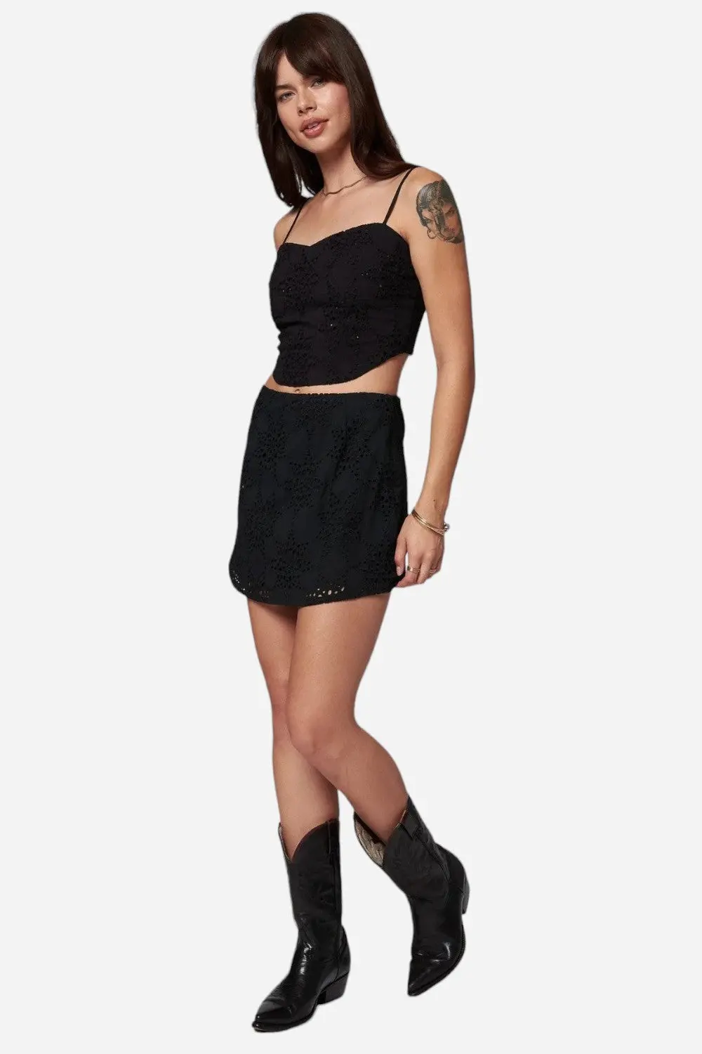 Stillwater The Eyelit Slip Mini Skirt In Black 1