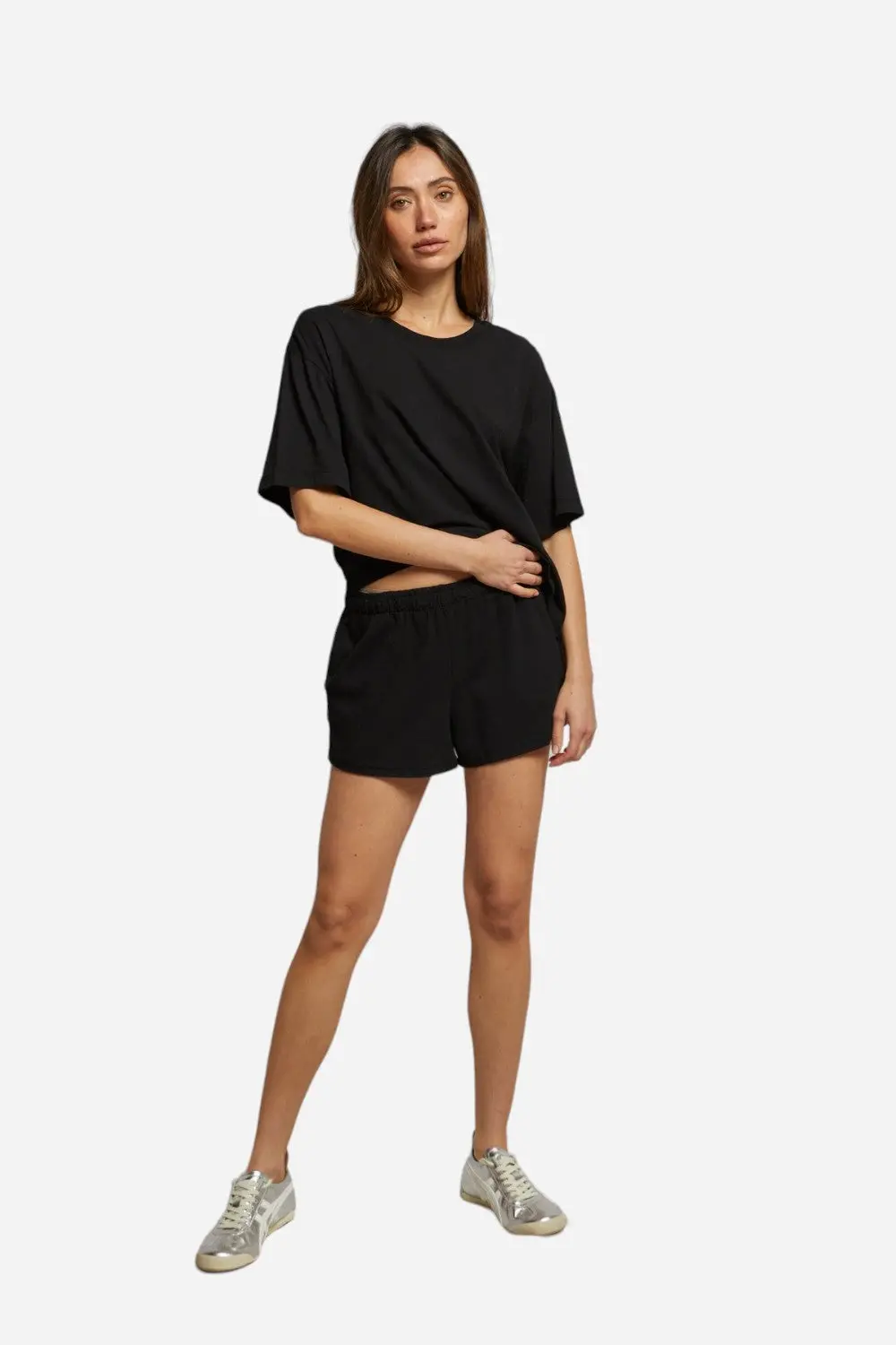 Perfect White Tee Adia Supima Cotton Shorts In True Black 1
