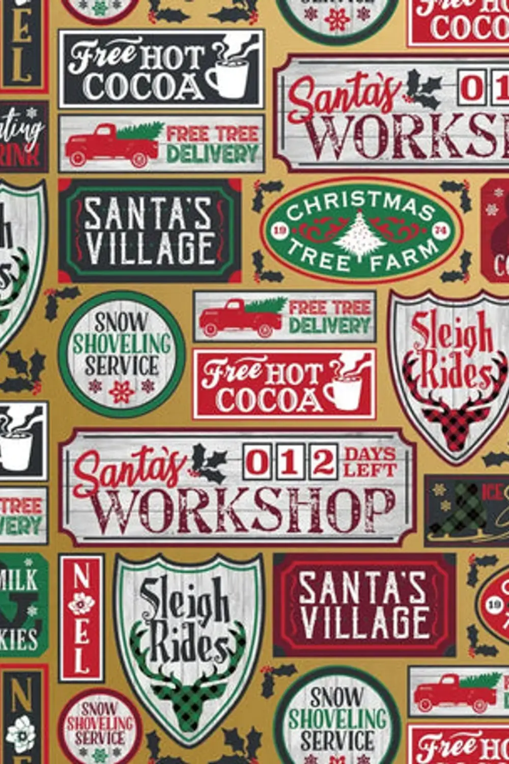 Jilson & Roberts Santa Signs Wrapping Paper In Gold 1