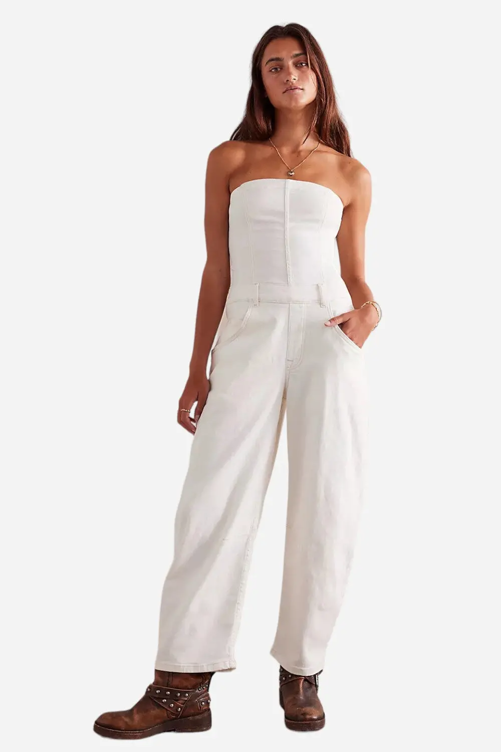 Free People Je Suis Pret Barrel Jumpsuit In Stone White 1