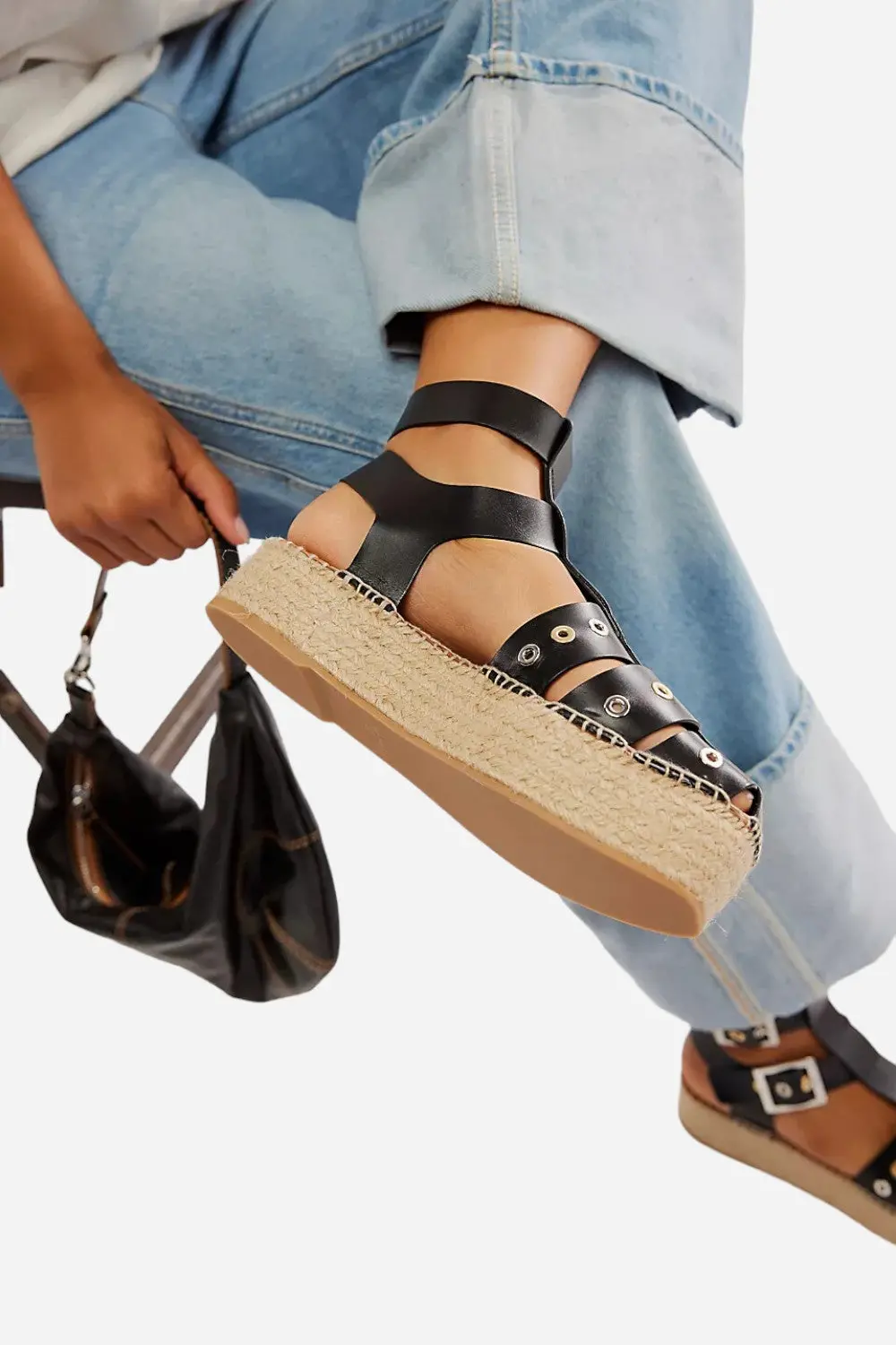 Free People Shoes Gable Gladiator Espadrilles In Black 1