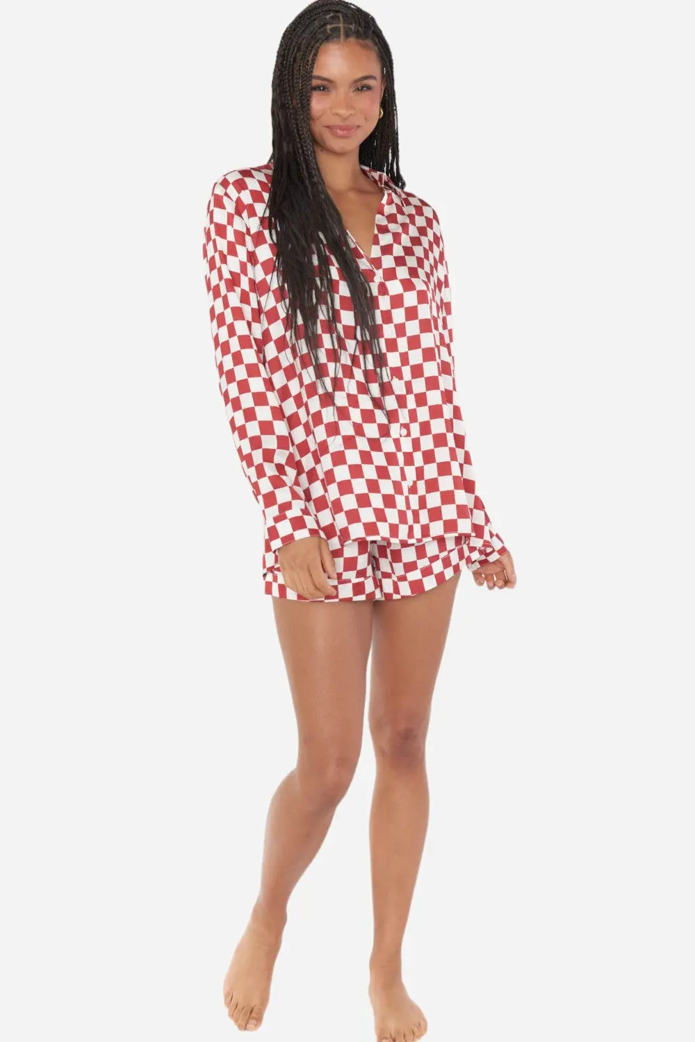 Show Me Your Mumu Early Riser Pj Set In Red Checker Silky 1