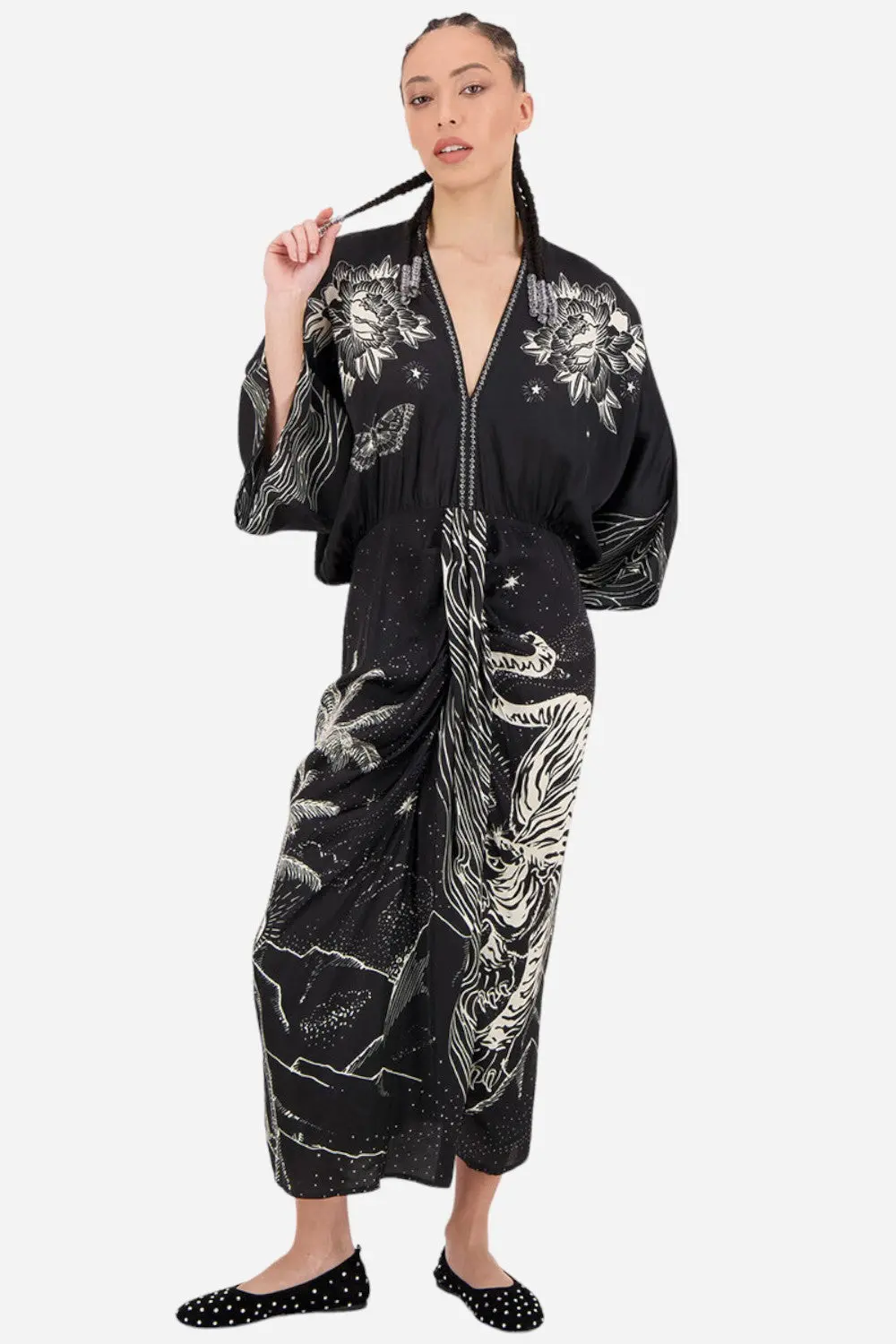 Me369 Sophia Kimono Dress In Black Magic 1