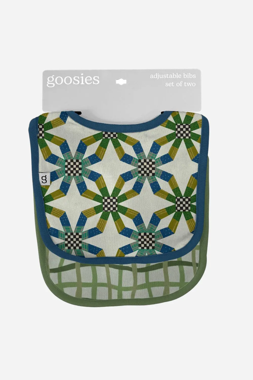 Goosies Bib Set In Quilt Blue Green Wavy Plaid - Set Of 2 1