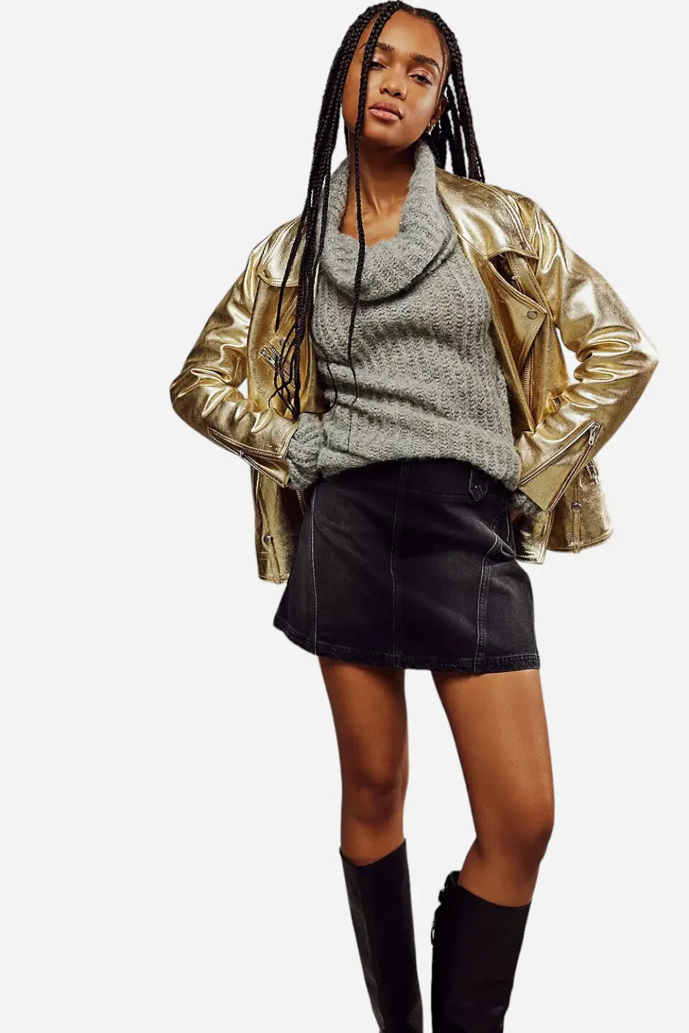 Free People We The Free Runaway Denim Skirt In Ashes To Ashes 1