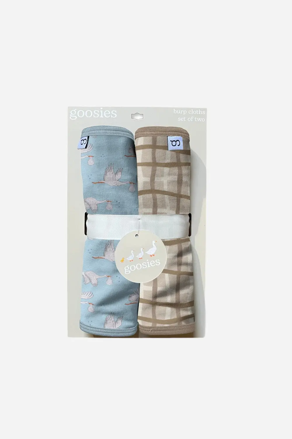 Goosies Burp Cloths Set In Stork Blue Tan Wavy Plaid - Set Of 2 1