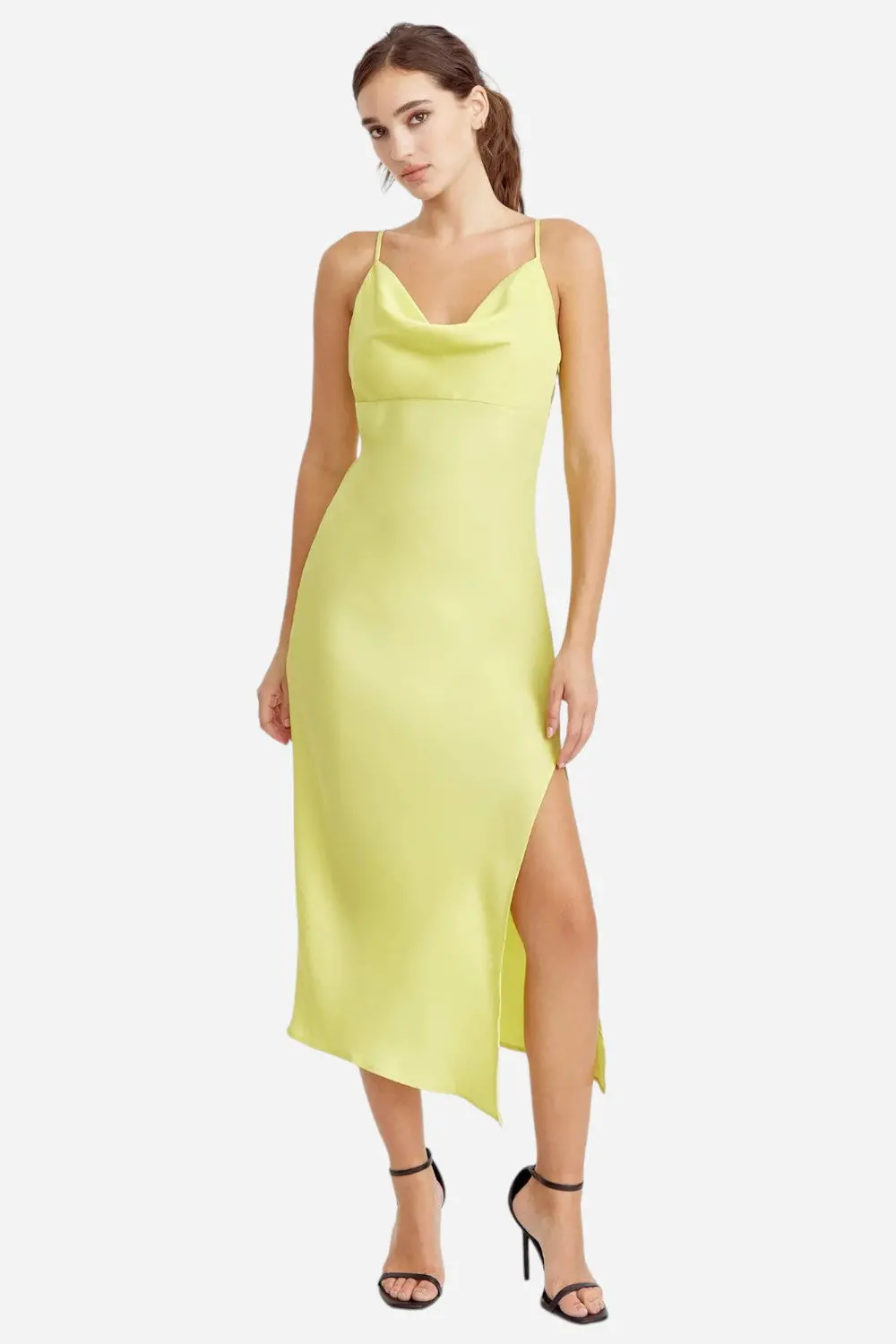 Adelyn Rae Faith Front Slit Slip Dress In Lime Yellow 1