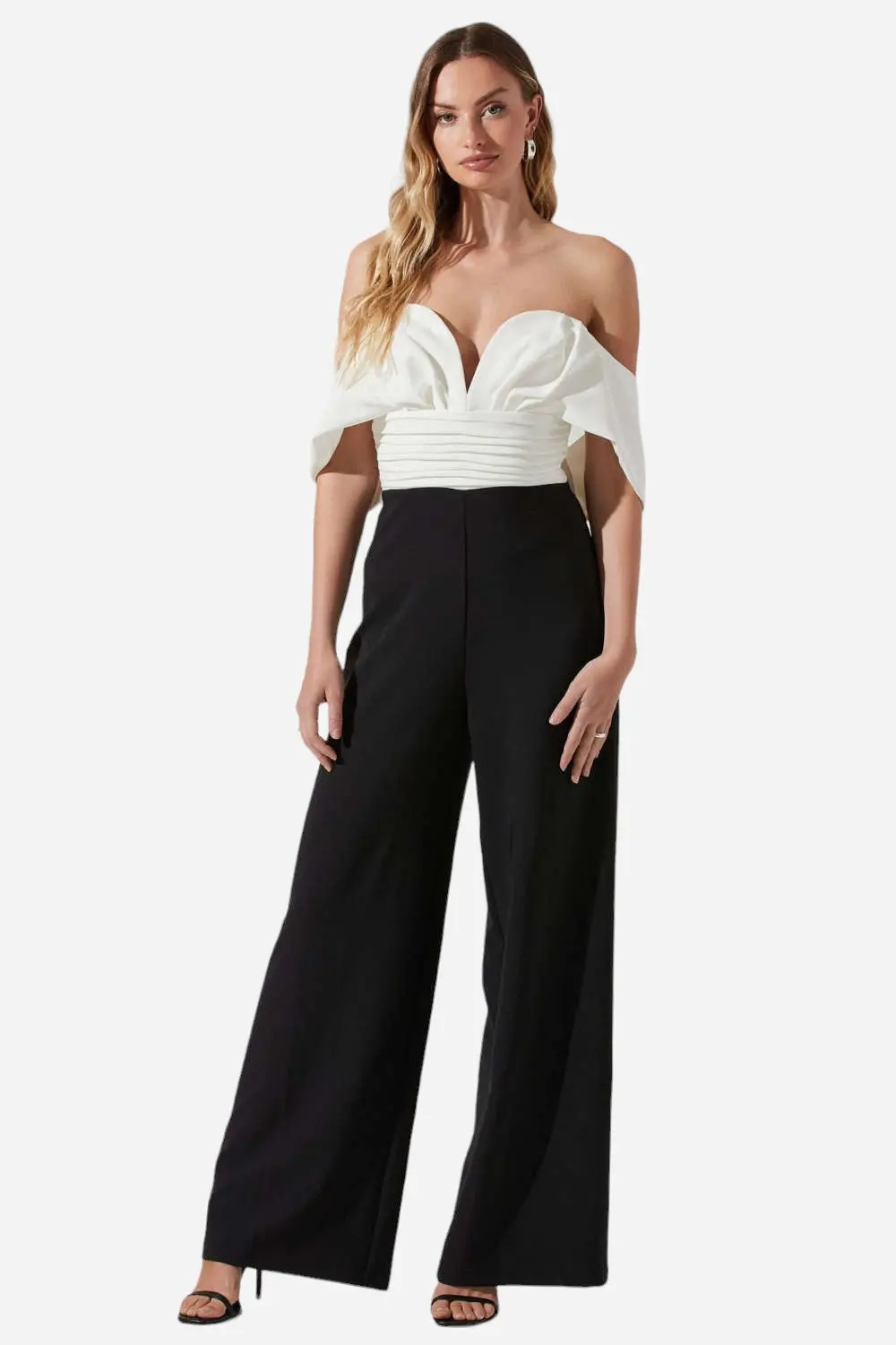 Astr The Label Betania Colorblock Wide Leg Jumpsuit In White Black 1
