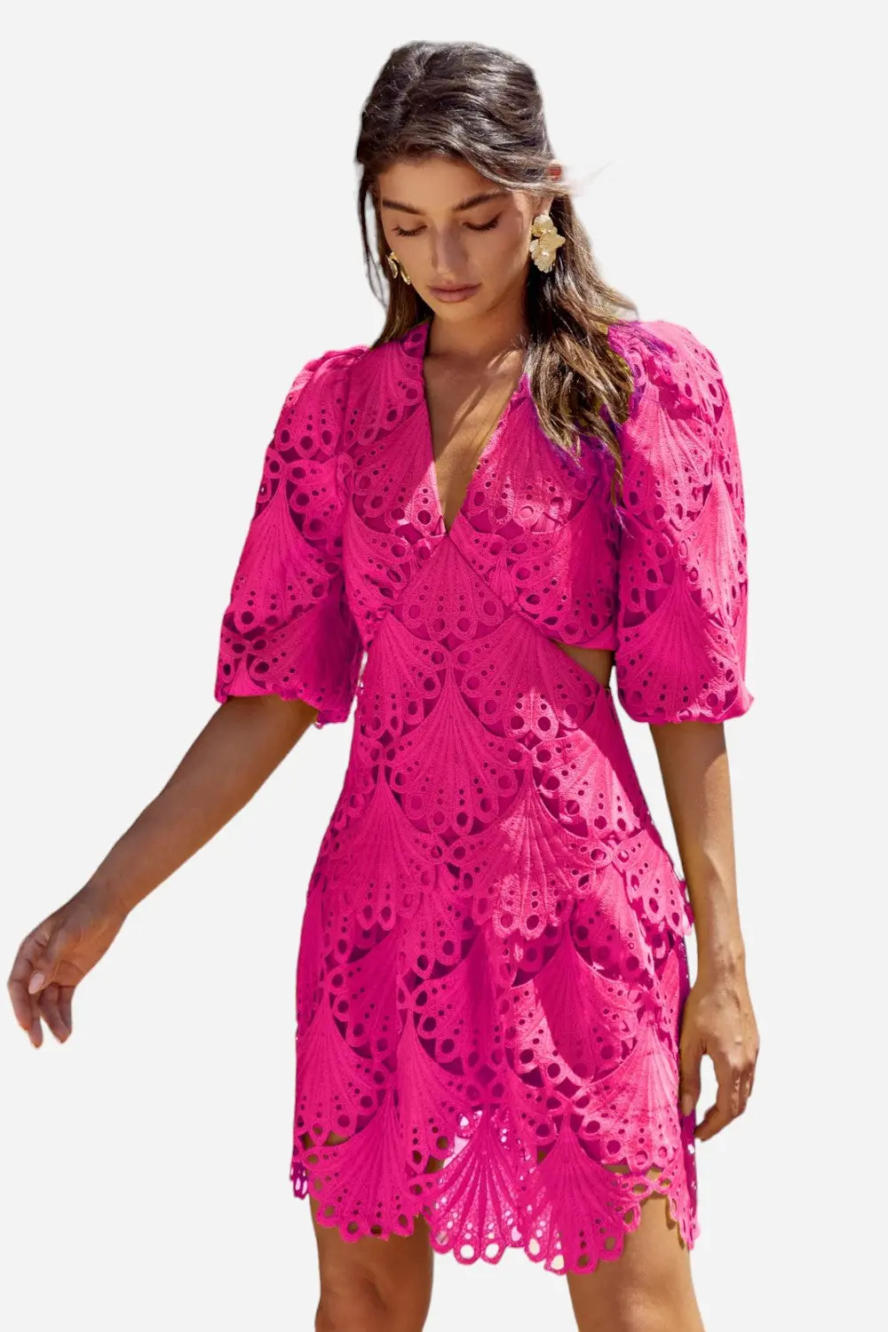 Adelyn Rae Harper Cut-Out Tiered Mini Dress In Hot Pink 1
