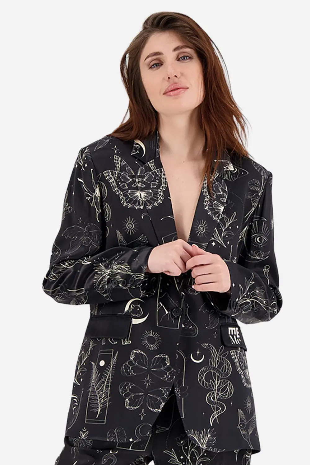 Me369 Molly Printed Blazer In Black Magic 1