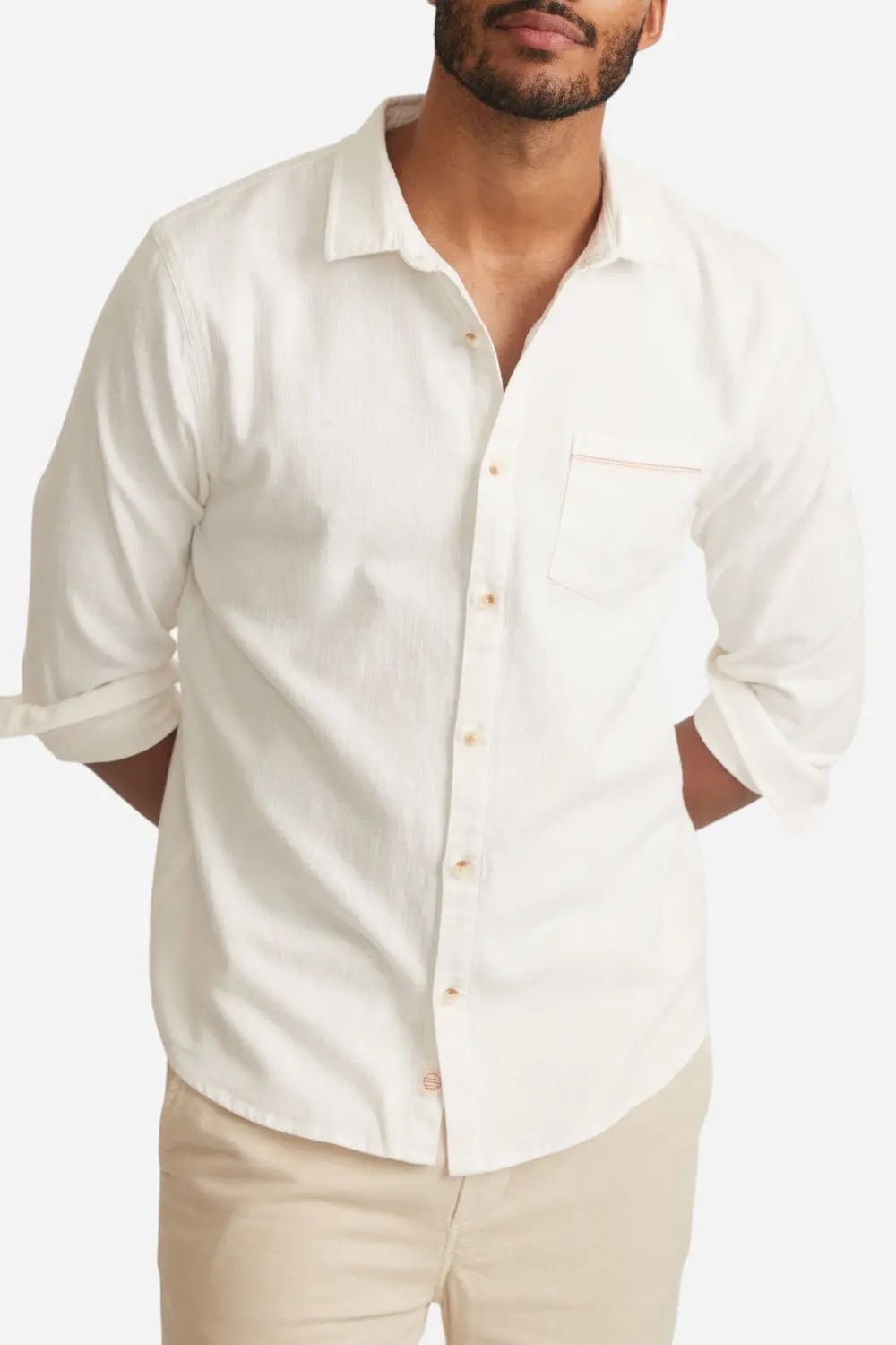 Marine Layer Classic Stretch Selvage Long Sleeve Shirt In Natural 1