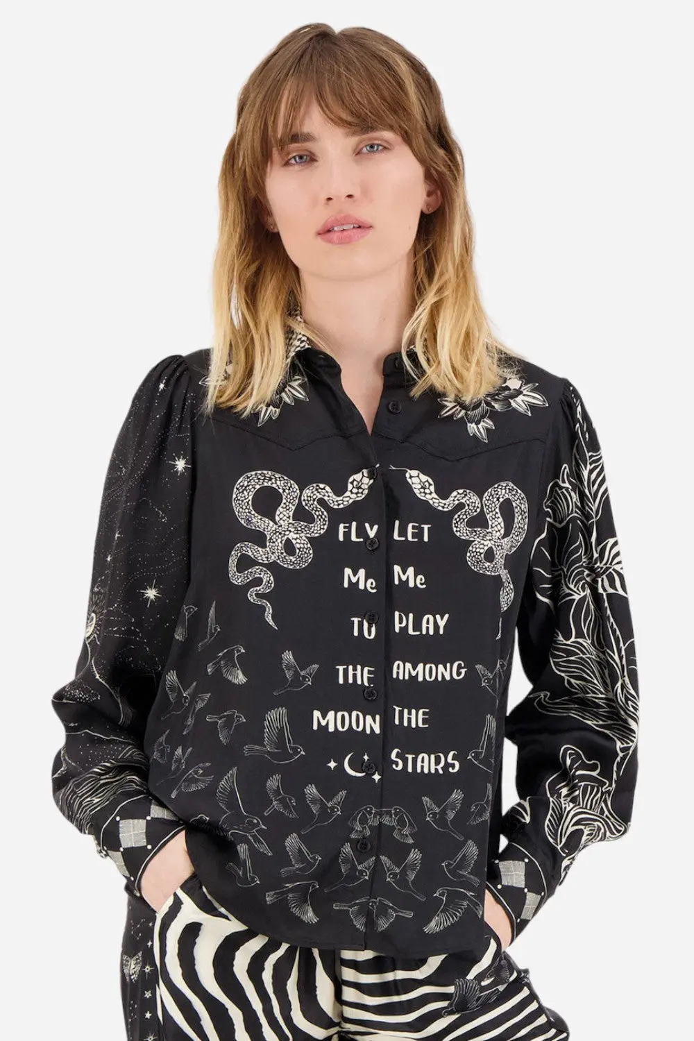 Me369 Grace Cropped Shirt In Black Magic 1