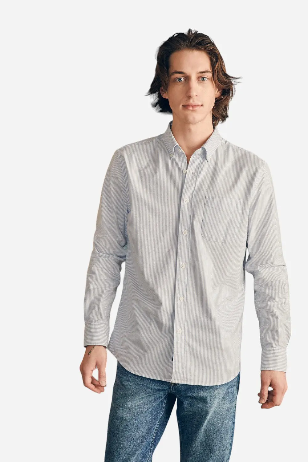 Faherty Short Sleeve Supima Oxford Shirt In Classic Stripe 1