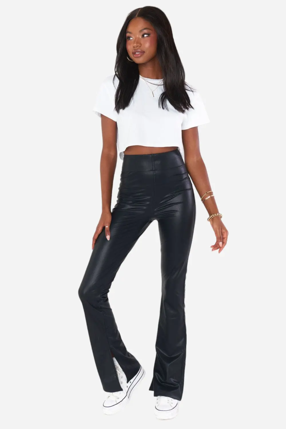 Show Me Your Mumu Nashville Pull On Flare Pant In Black Faux Leather 1