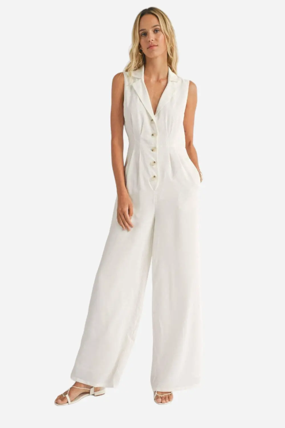 Sadie & Sage The Classics Button Front Jumpsuit In White 1