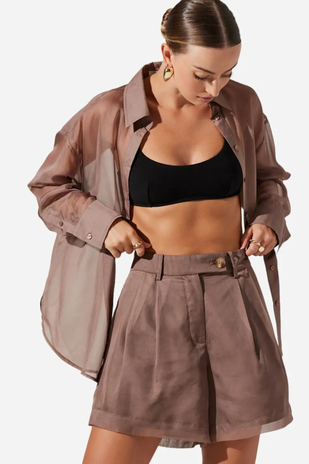 Astr The Label Evie Shorts In Mushroom 1