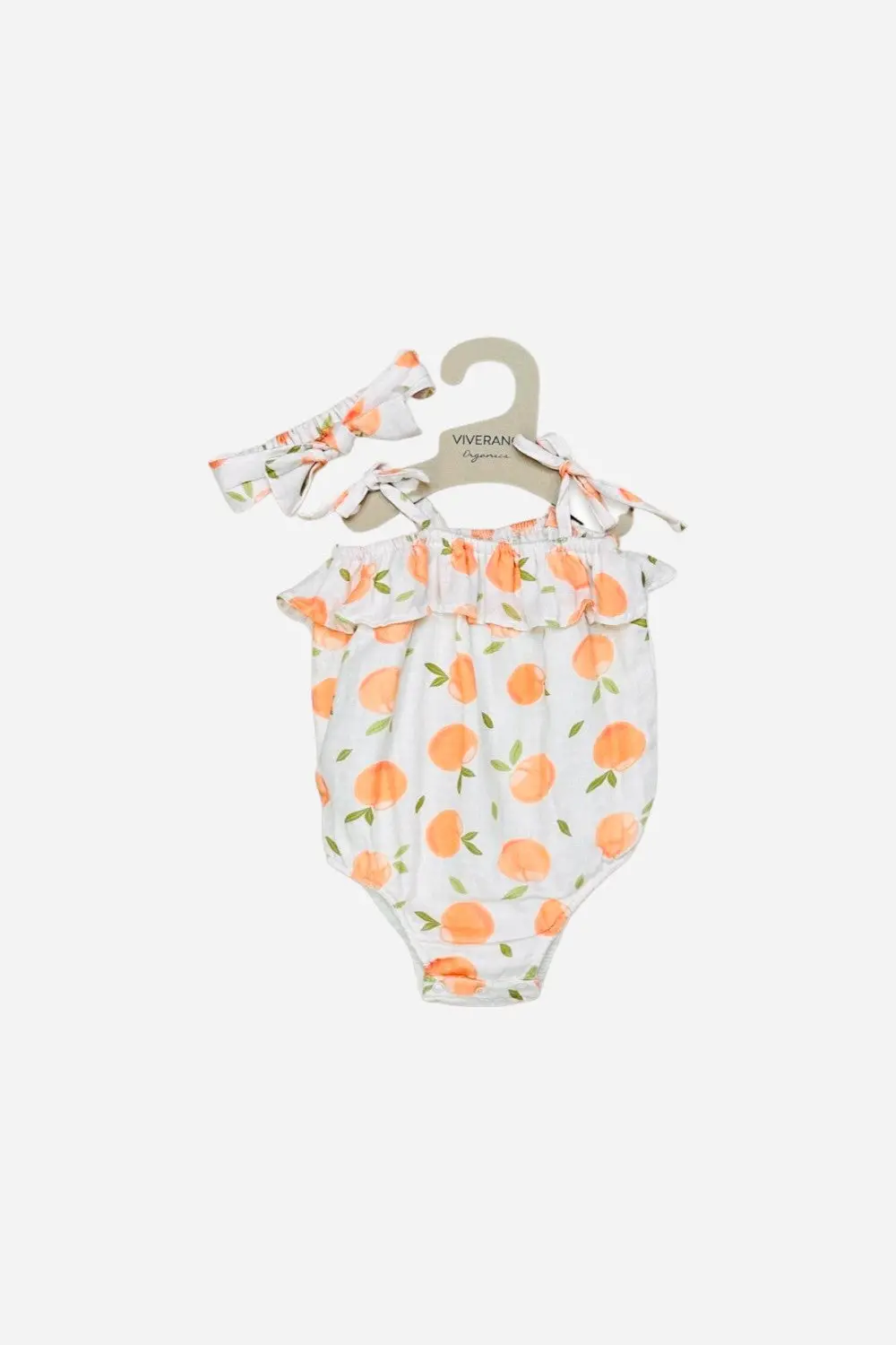 Viverano Peaches Shoulder Tie Bubble Romper + Headband In Natural 1