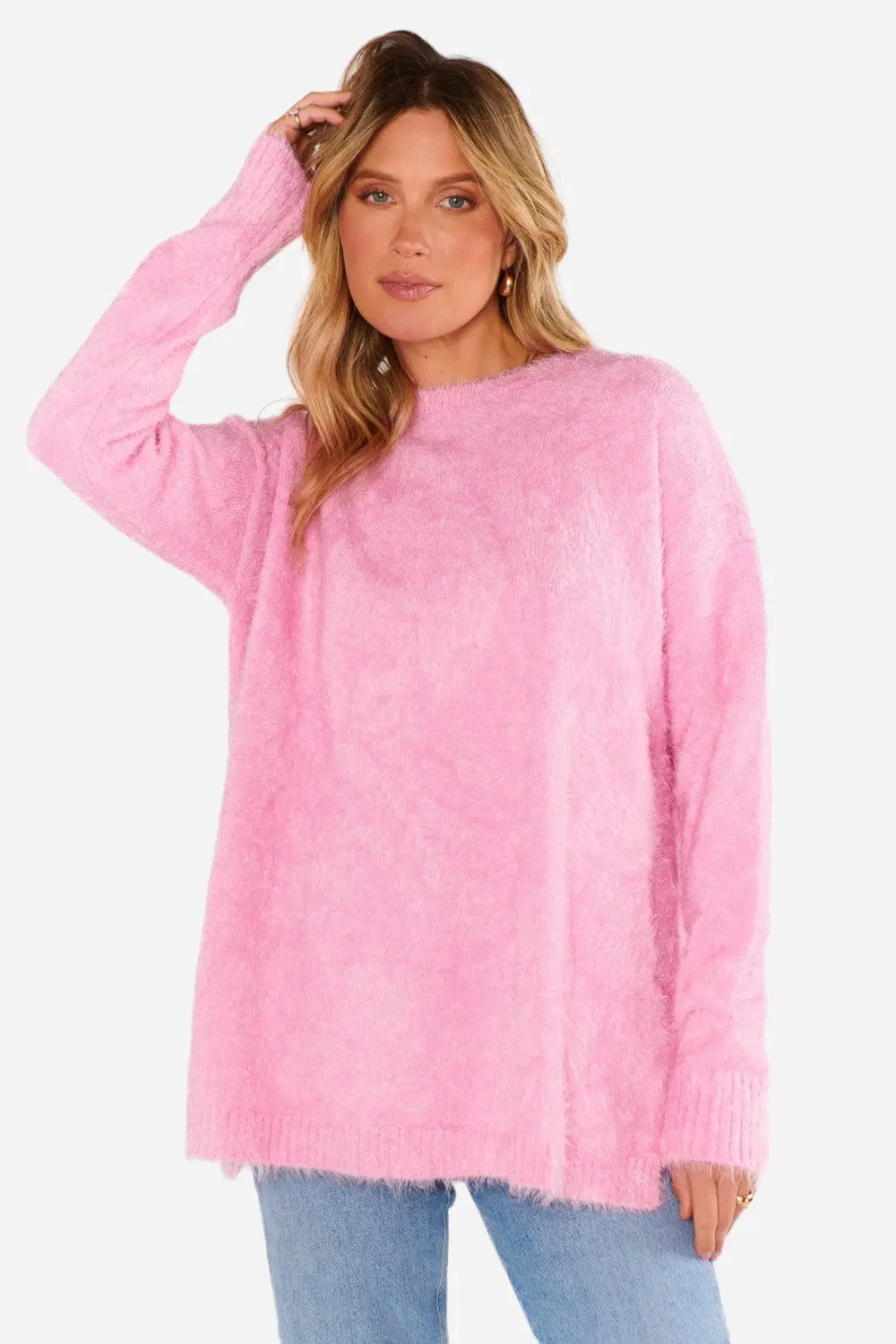 Show Me Your Mumu Bonfire Sweater In Pink Fuzzy Knit 1