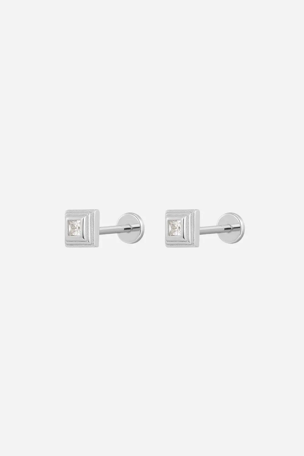 Luv Aj Pave Step Cut Pyramid Studs In Silver 1
