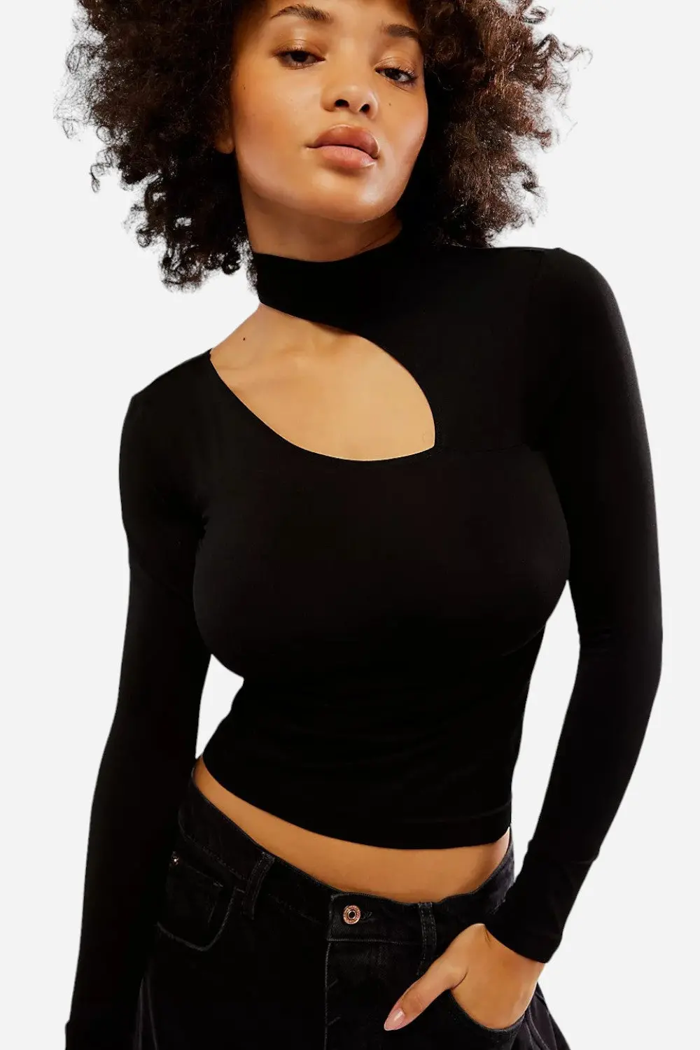 Free People Cut It Out Seamless Long Sleeve In Black 1