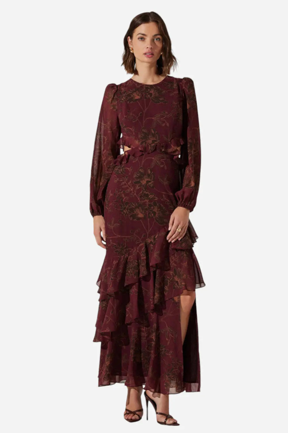 Astr The Label Biella Dress In Plum Brown Floral 1