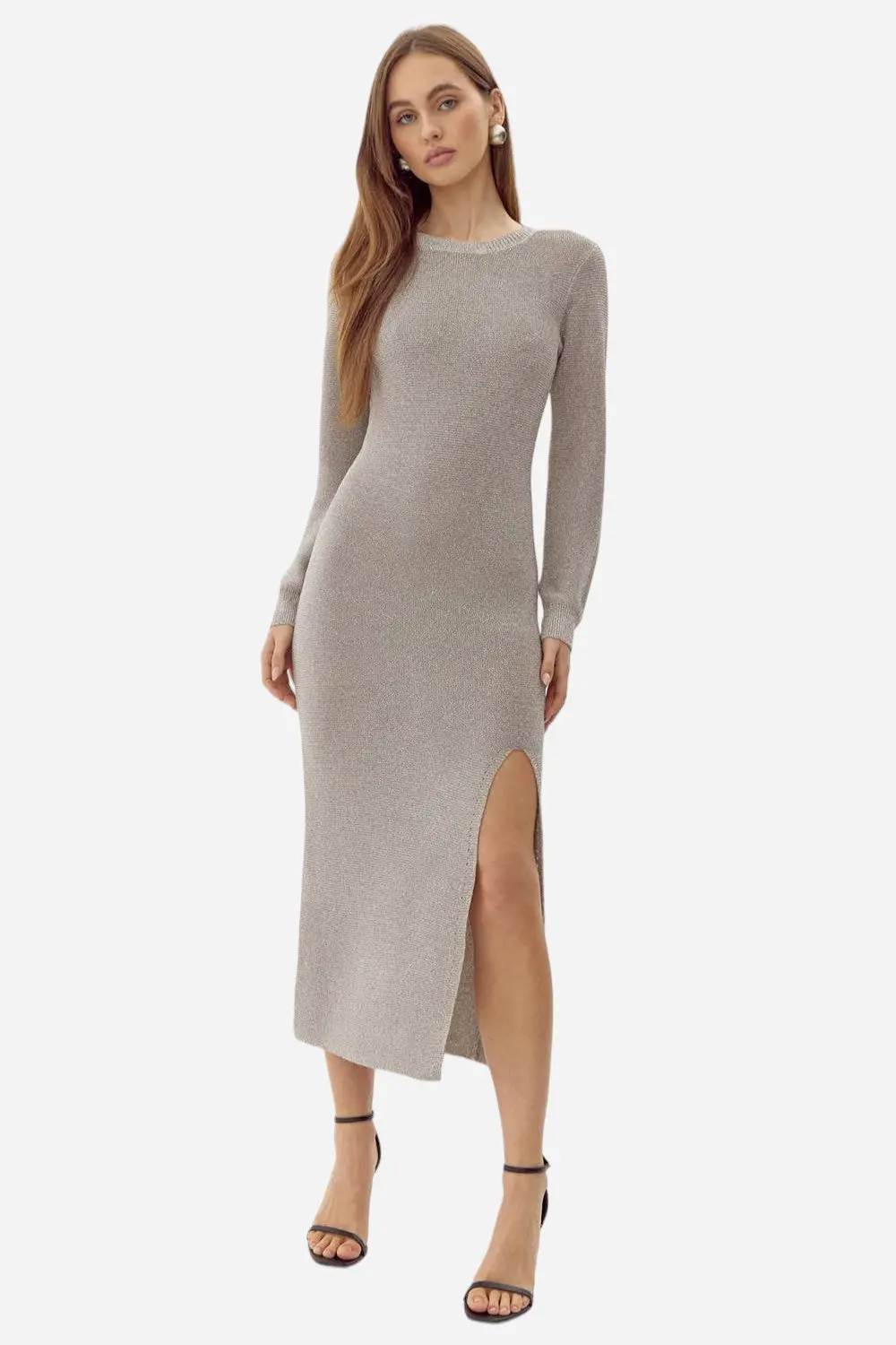 Adelyin Rae Estelle Metallic Knit Midi Dress 1