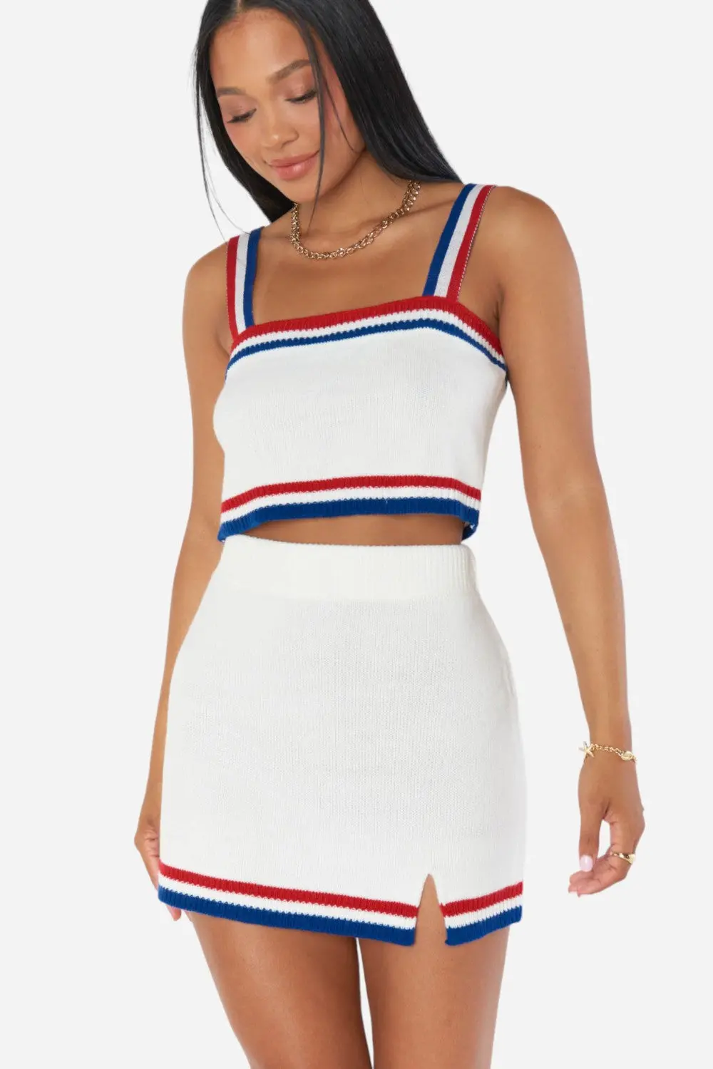 Show Me Your Mumu Below Deck Mini Skirt In Usa Stripe Knit 1