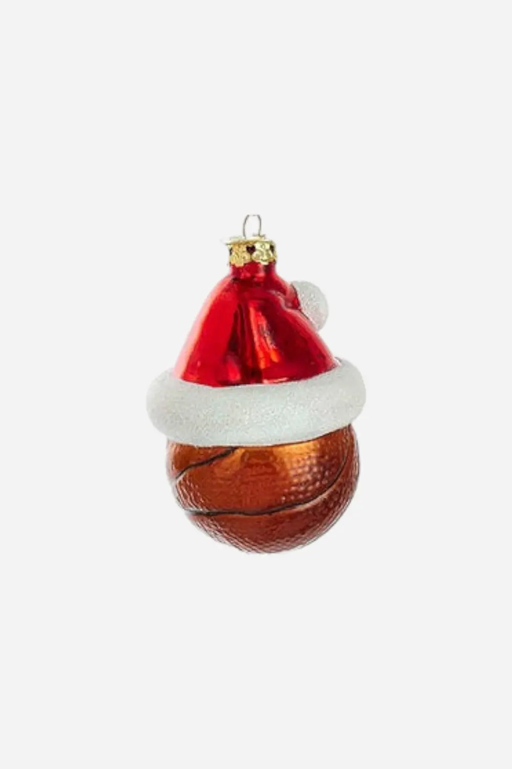Basketball With Santa Hat Glass Ornament 1