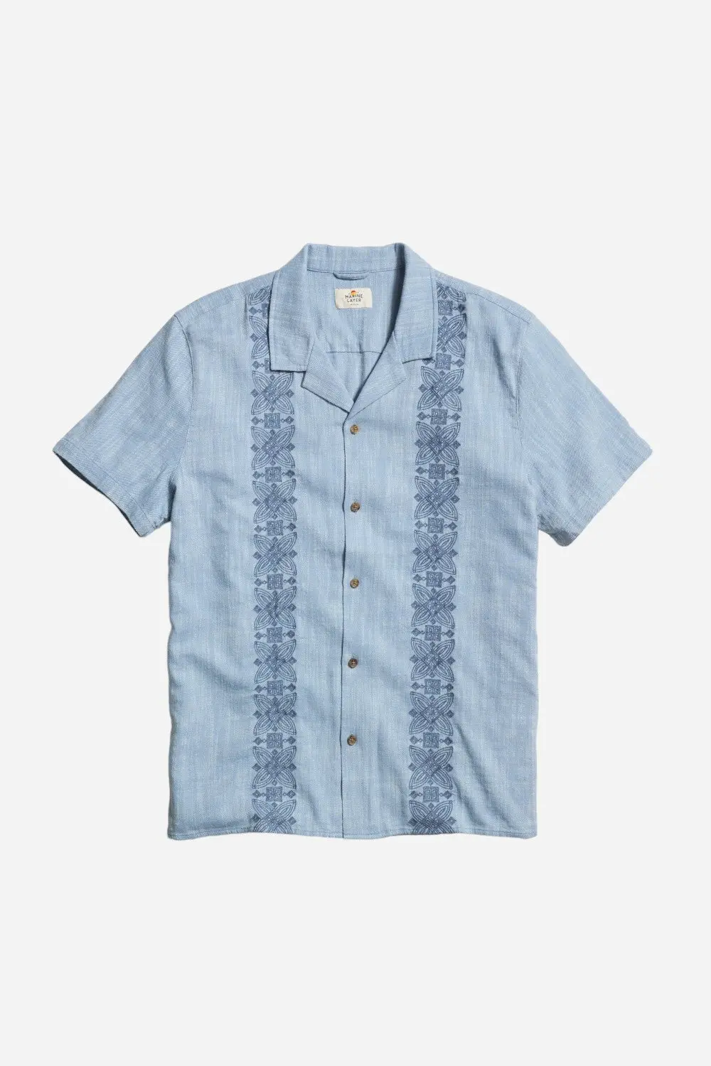 Marine Layer Stretch Selvage Embroidered Resort Shirt In Mid Blue 1