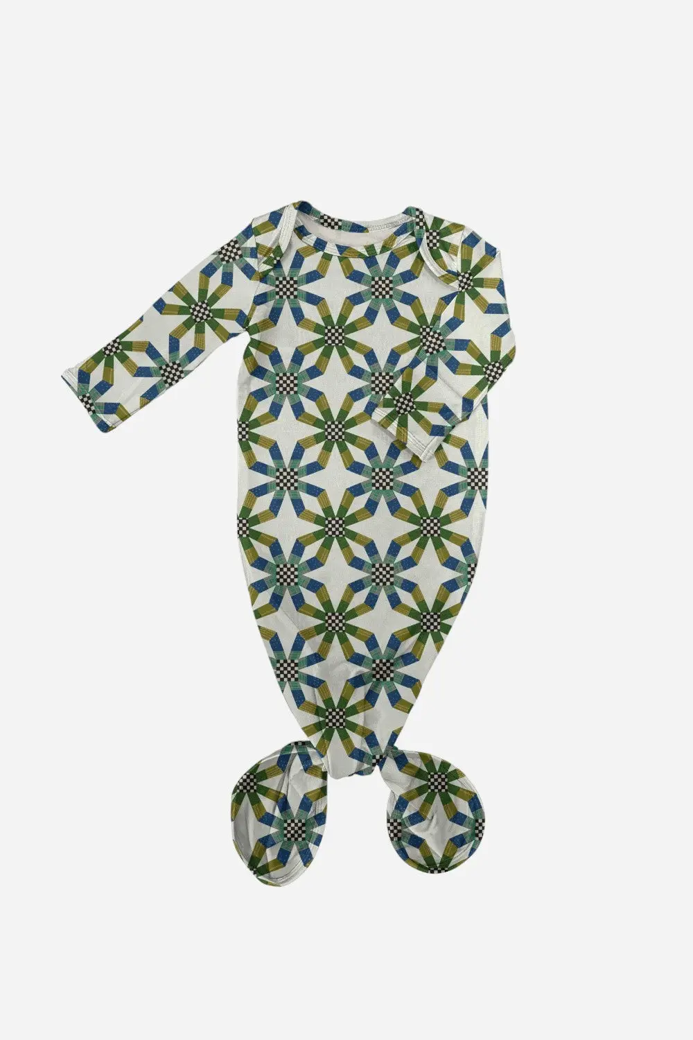 Goosies Knotted Infant Gown In Quilt Blue 1