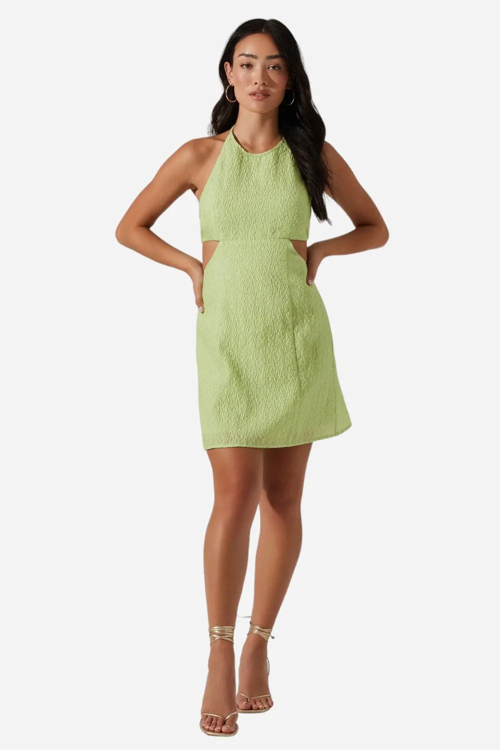 Astr The Label Laylin Halter Cutout Mini Dress In Light Green 1